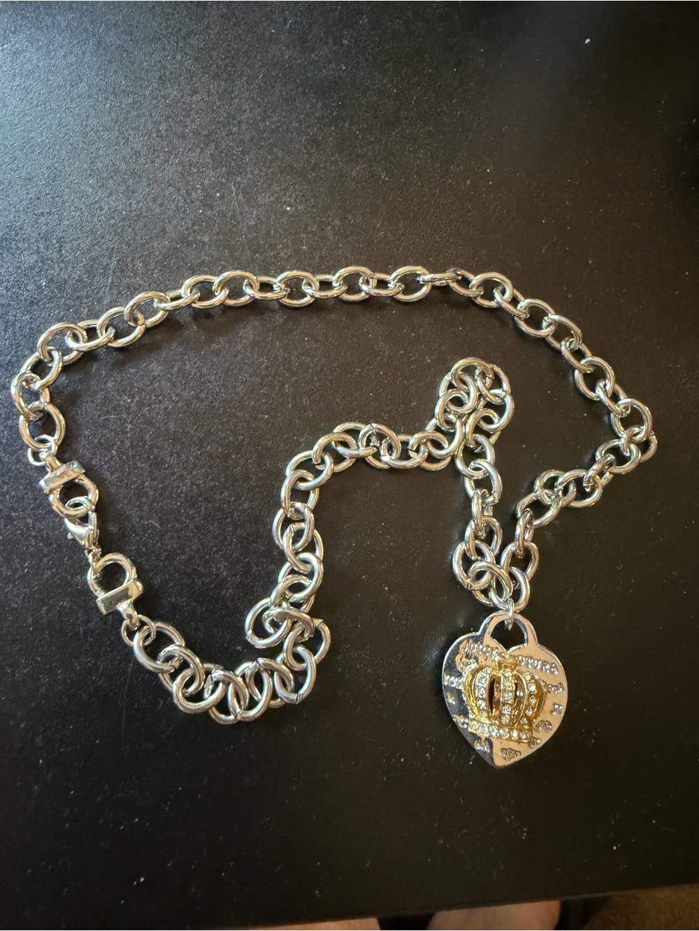 Juicy Couture Gold-Tone Heart Pendant Chain Necklace with Crown Accent
